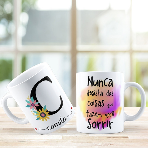 Caneca Letras Flores Personalizada Nome Floral Alfabeto | Parcelamento sem juros Caneca Letras Flores Personalizada Nome Floral Alfabeto | Parcelamento sem juros