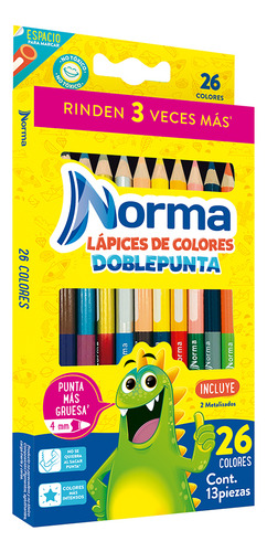 Colores Norma Duo Doble Punta Gruesa 4mm 13 Pzas 26 Colores