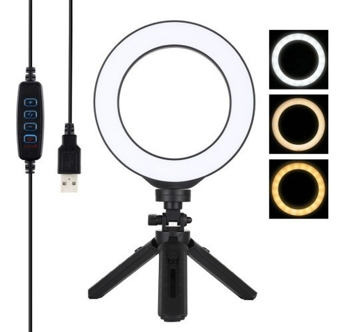 Imagen 2 de 2 de Aro De Luz Led 26cm Con Soporte Para Celular + Mini Trípode