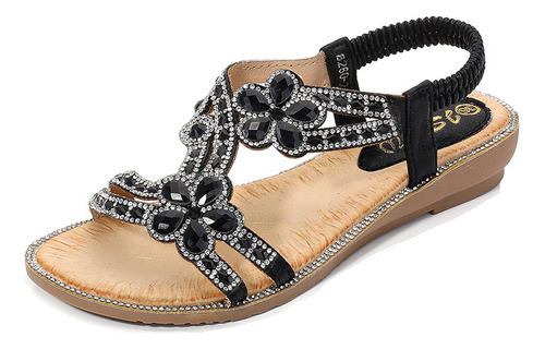 Sandalia Primavera Verano Flor Strass Flat Outwear