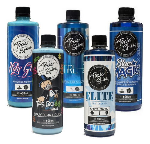 Kit Lavado Auto Completo Azul Cera Shampoo Toxic Shine