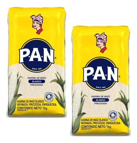 2 Harina Pan Precocida Maíz Blanco Sin Gluten 1 Kg Tortillas