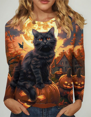 Top Holgado De Manga Larga Con Cuello Redondo Para Halloween