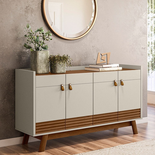 Balcão Buffet 160cm 4pt Pés Retrô Luzzo Freijó/off Mpozenato Cor Amarelo