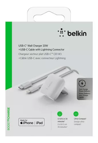 Cargador iPhone 13 Pro Max Mini Belkin 20w Usb C + Cable