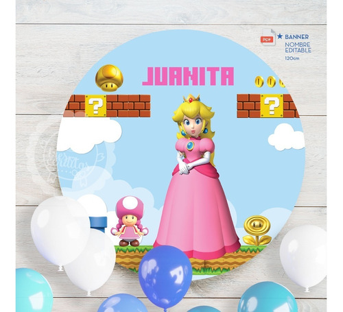 Banner Circular Princesa Peach Mario Pdf Editable Imprimir