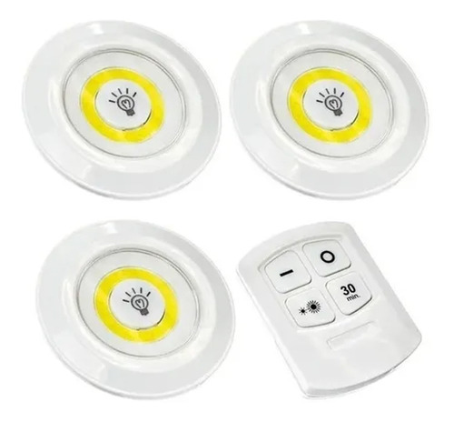 Luz Led Set X3 Lampara Adhesiva Control Remoto Color Blanco