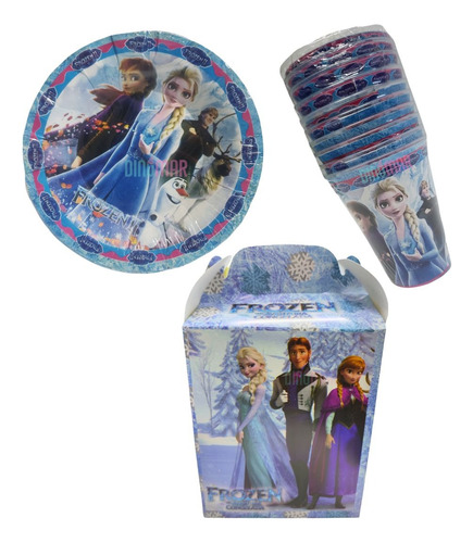 Frozen . Kit Para 30 Niños. Platos, Vasos, Caja Dulcero 