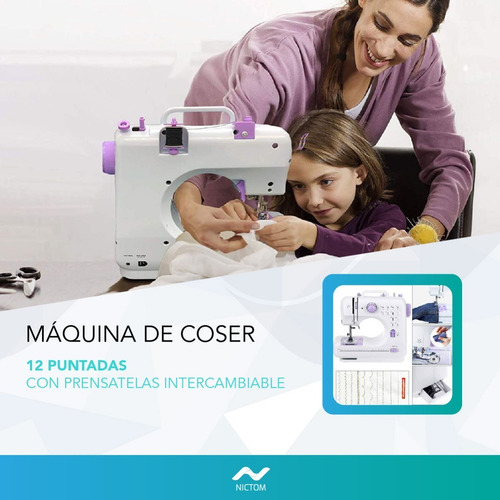 Maquina De Coser Mini Compacta Portable 12 Tipos De Puntada Color Blanco