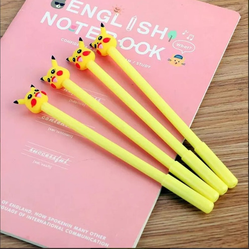 Set De 12 Plumas De Pikachu Kawai Tinta Negro Exterior Amarillo