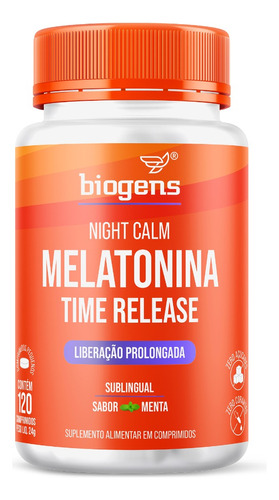 Night Calm Melatonina Time Release, Liberação Prolongada, 120 Comprimidos, Biogens