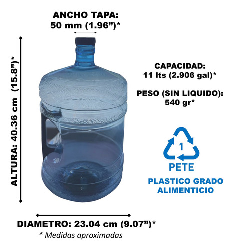 4 Botellones Garrafón Agua 11 Lts Plástico Pet Espacios Peq