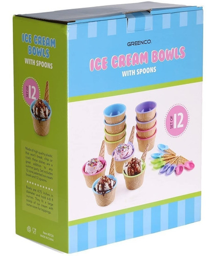 Kit Tazas Tazones Bowl Tipo Cono Helado Cucharas 24 Piezas
