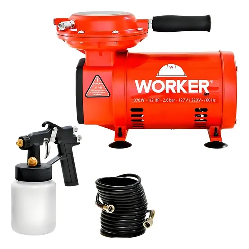 Compressor Ar Direto + Kit Pistola Pintura Portátil Cor Verm Vermelho 127/220v