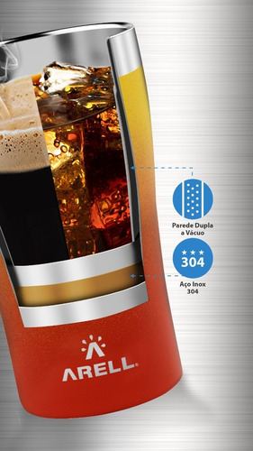 Imagem 7 de 9 de Copo Térmico De Cerveja 500ml Laranja Sunset - Arell