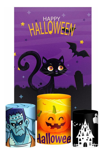 Kit Casado Halloween 3 Trio Capa Cilindro Retangular Tecido