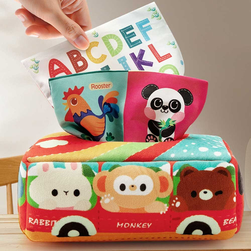 Brinquedo De Pelúcia Baby Montessori Cloth Tissue Box Bus