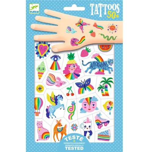 Tatuajes Temporales +50 Stickers Arcoíris Neón Djeco