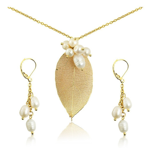 Collares Mujer Perlas Cultivadas Baño Oro Aretes Cadena Joya