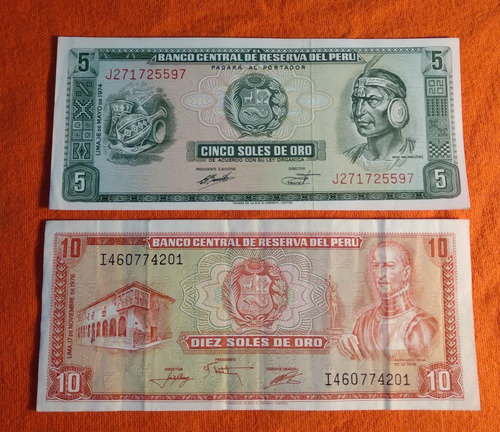 Perú X 2 Billetes , 5 Y 10 Soles De Oro.  Excelente Y Bueno.