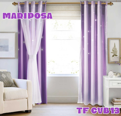 Cortinas Romantica Con Visillo 2 Paños Mariposa 230x140cm