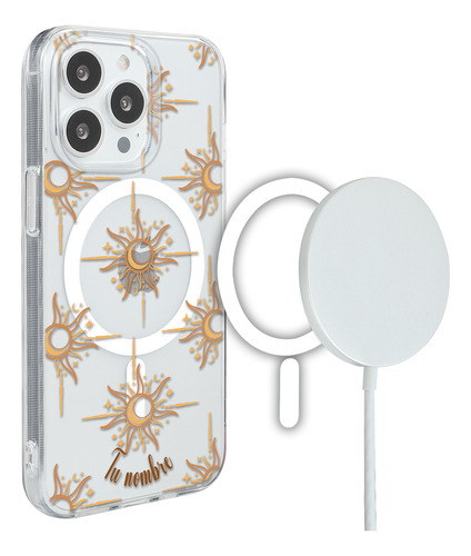 Funda Para iPhone Magsafe Eclipse Sol Luna Astros Tu Nombre