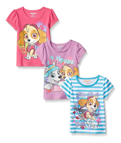 Camisetas Paw Patrol Skye Y Everest Niñas - Pack 3 Colores.