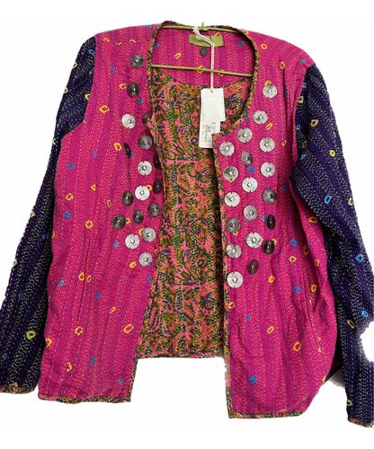 Chaqueta Nueva Marca Rapsodia  Talla L Bordada Fucsia Boho