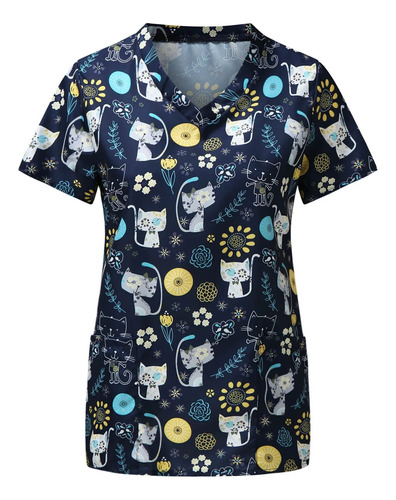 Scrubs Casual Con Estampado De Dibujos Animados Para Mujer,