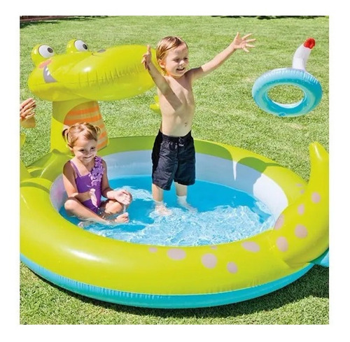 Imagen 2 de 3 de Pileta inflable caimán Intex 57431 170L verde y azul y blanca