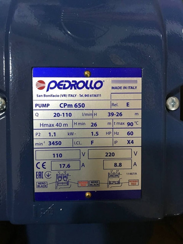 Bomba De Agua Centrifuga 1.5 Hp Pedrollo Cod: 2215635