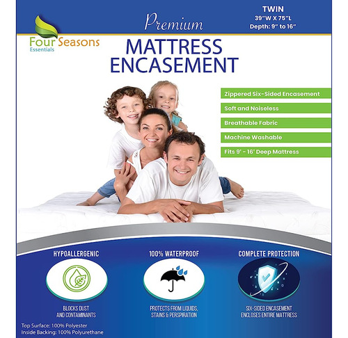 Twin Size Zippered Bed Bug Mattress Protector Waterproof Enc