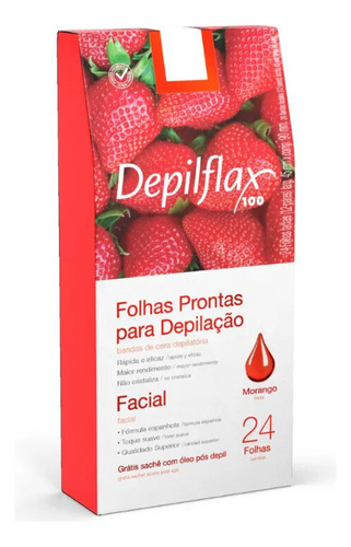 10cx Folhas Prontas Depilação Facial Depilflax Morango 24un