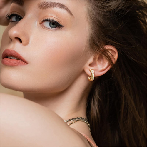 Arracadas Con Circonitas De Oro 14k Grandes Gruesas Aretes De Oro Para Niña Mujer 17mm Regalos Para Mujer
