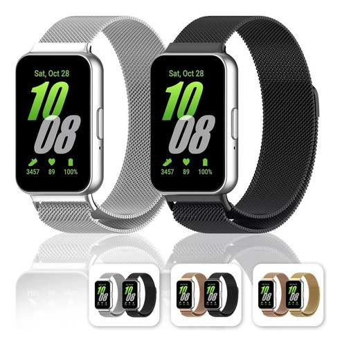 2pzs Correa De Acero Inoxidable Para Samsung Galaxy Fit 3 Negro-plata 2.54 Cm
