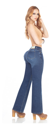 Pantalón Corte Boot Cut Mezclilla Stretch Push Up
