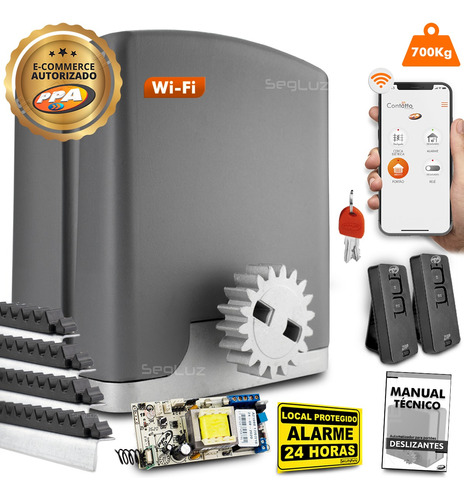 Kit Motor Ppa Dz Rio 1/2 Wifi 2 Contr 4m Crem Portão 700kg