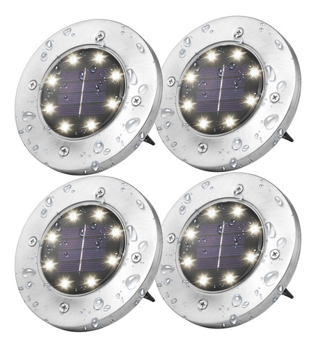 Tiamuton Solar Lights Outdoor 4 Pack, 8 Led Solar Disk Garde