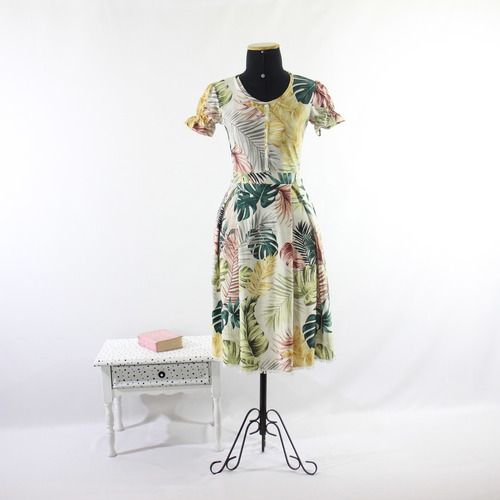 Vestido Feminino Midi Malha Rodado Estampado Moda Evangelica