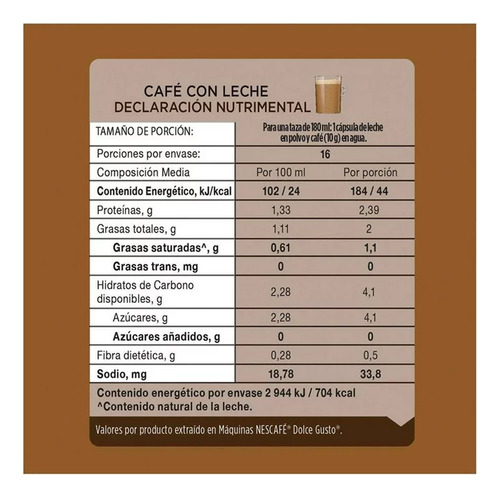 Cápsulas De Café Nescafé Dolce Gusto Café Con Leche 16 Pzs.