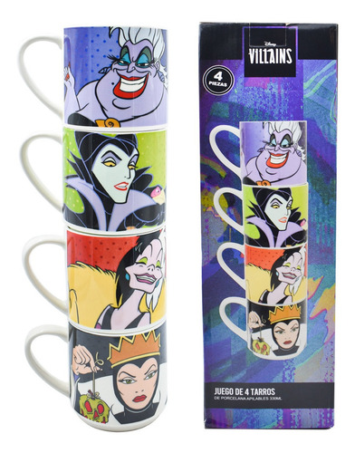 Jgo 4 Tarros Apilables De Porcelana Bon China Villanos 330ml