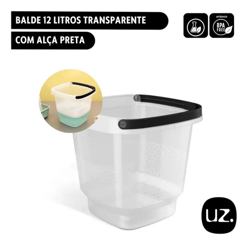 Balde Graduado Quadrado Alça 12l Uz Casa Lavanderia Limpeza