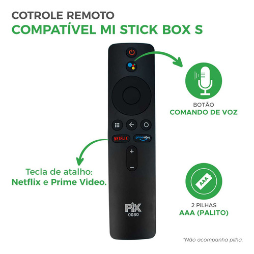 Controle Remoto Pix con comando de voz compatível Mi Stick Box S