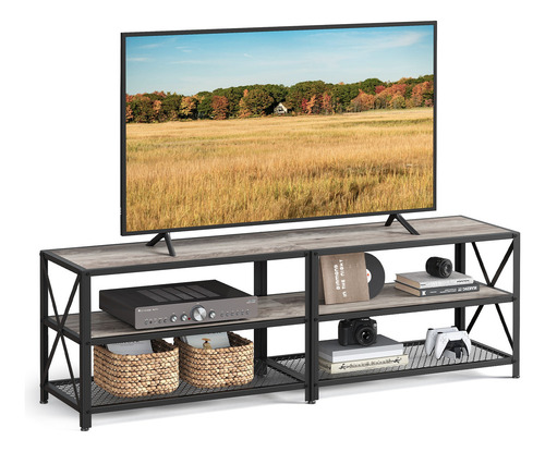 Mueble De Tv Vasagle Con 3 Niveles Estantes Hasta 70 Pulgada Color Beige