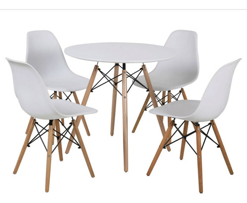 Comedor Mesa Eames Redonda Blanca 100cm+4 Sillas Eames 