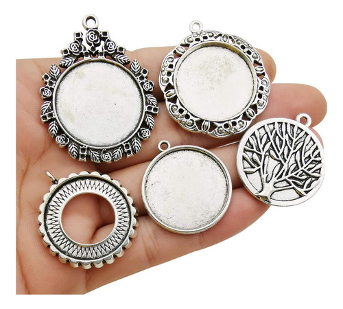 20 Piezas De Ajuste Mixto De 25 Mm, Bandejas Colgantes De En Plata Antigua 25 Mm.