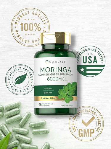 Moringa Oleifera 180 Capsulas Bajar De Peso Antioxidante Usa
