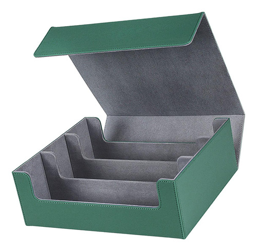 Caixa De Armazenamento De Cartas Verde Forrado Em Cinza