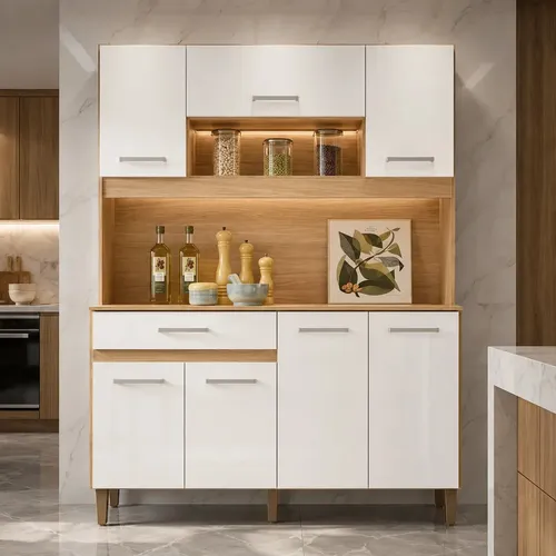 Kit Armário Nicioli Cozinha luxo 120 Magazin mdp 7 Portas 1 Gavet...