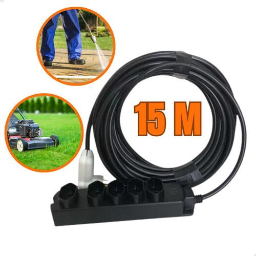 Extensão Elétrica 15 Metros 10/20a Cabo Reforçado Cor Preto